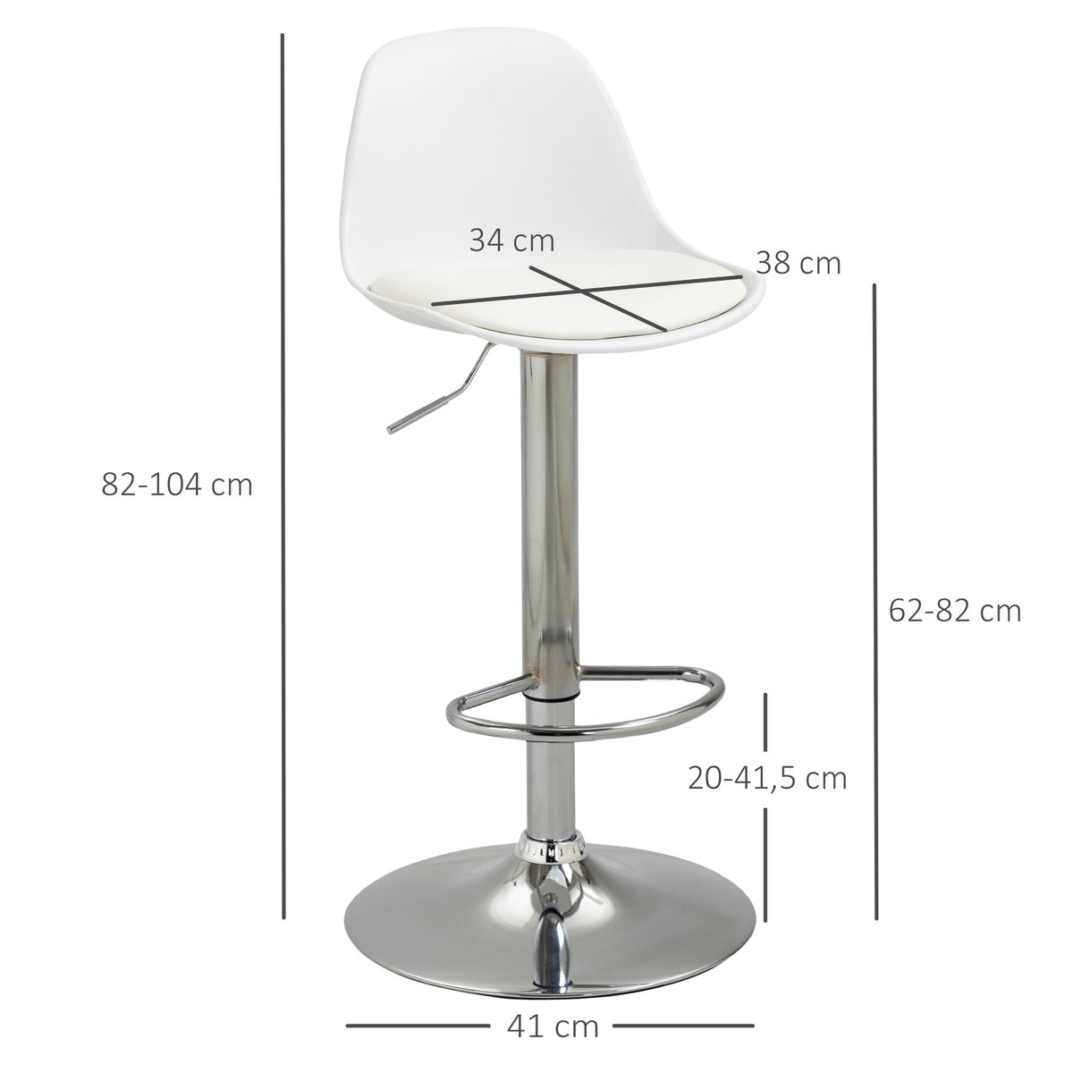 Tabouret de bar Polyuréthane Blanc blanc, HOMCOM