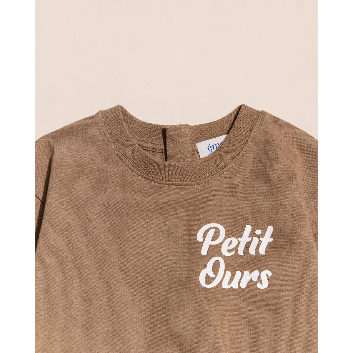 T-shirt Mini ours en coton bio café, EMOI EMOI