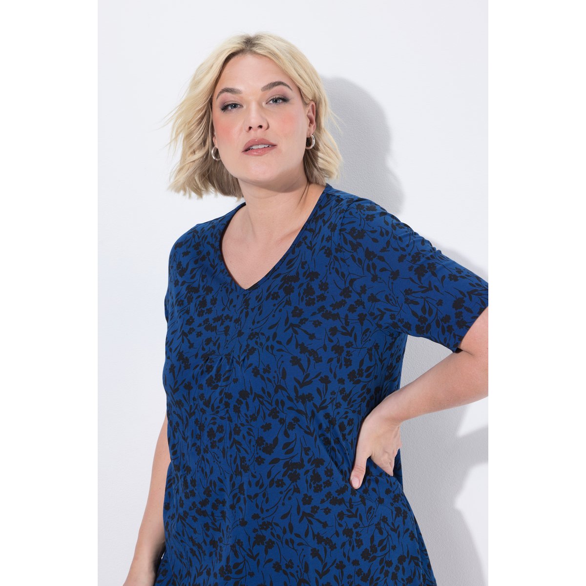 T-shirt motif floral et plis fantaisie bleu, ULLA POPKEN