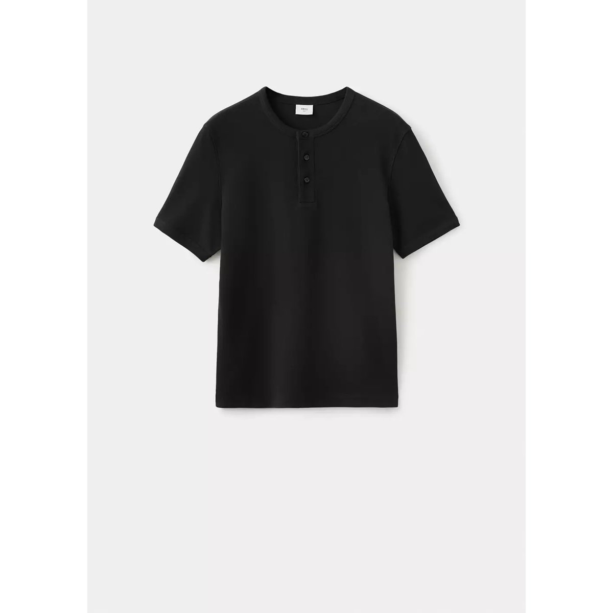 T-shirt en coton côtelé à col rond style boulanger noir, MANGO MAN