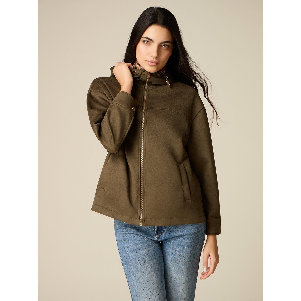 Veste à capuche et zip verde militare, OLTRE