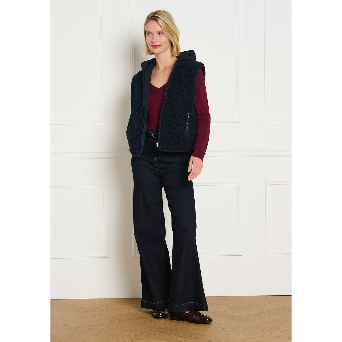 Gilet réversible effet sherpa bleu marine, LOLALIZA