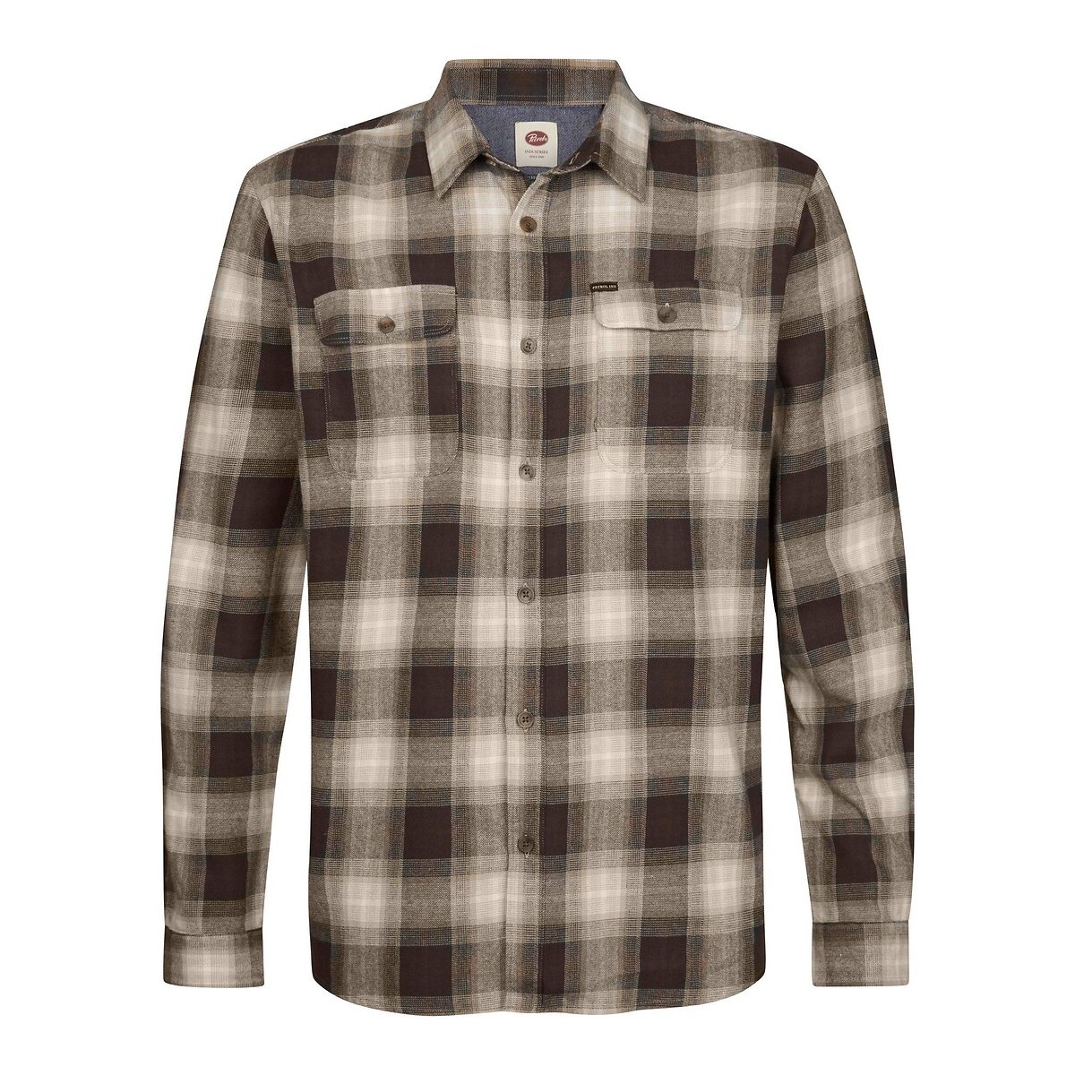 Chemise droite imprimée à carreaux, manches longues carreaux marron, PETROL INDUSTRIES