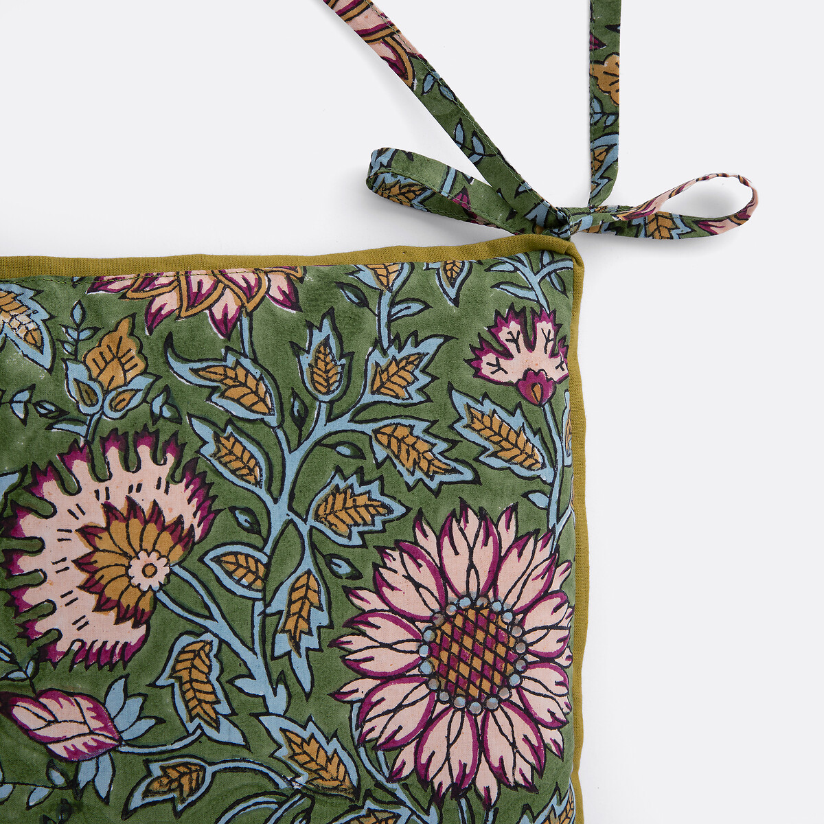 Shandira block print cotton seat pad green/burgundy, LA REDOUTE INTERIEURS