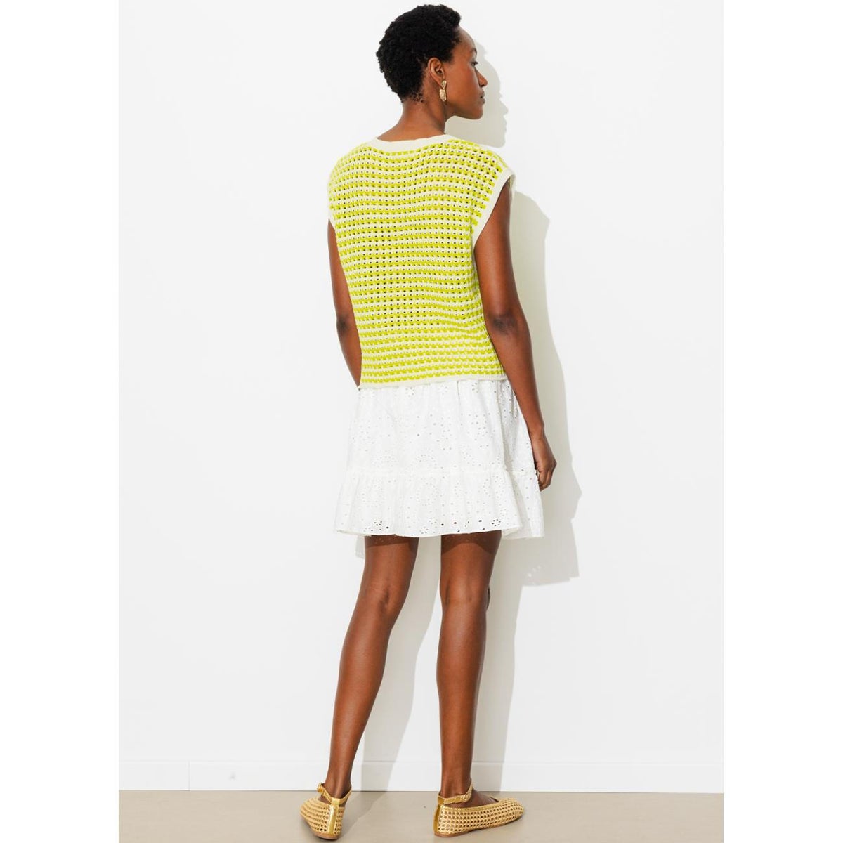 Pull en crochet bicolore rayé jaune, PROMOD
