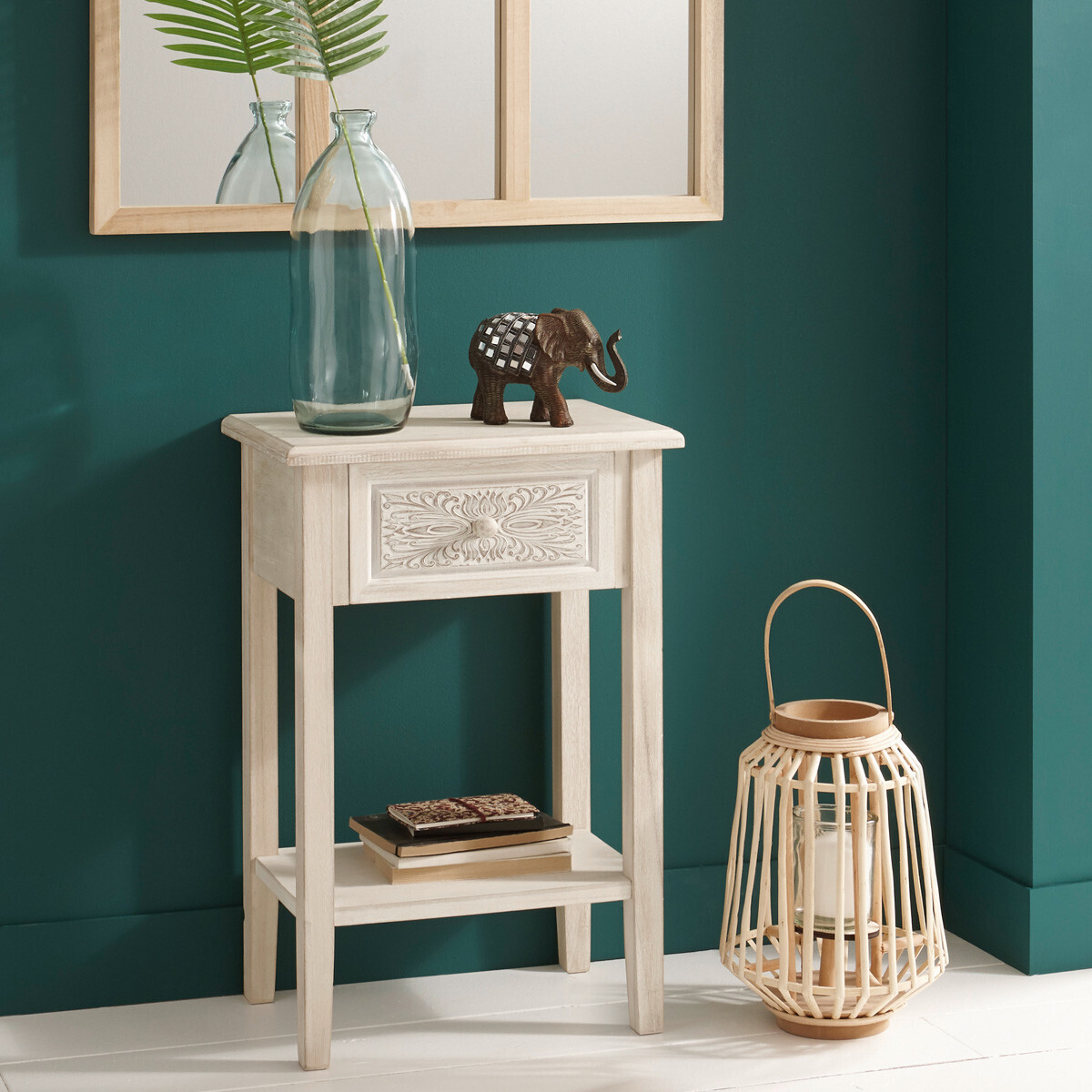 Table de chevet 1 tiroir avec étagère HINA blanc, ATMOSPHERA