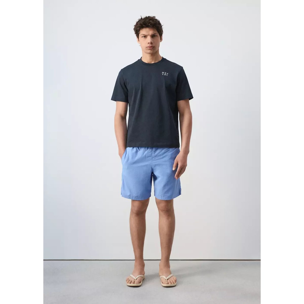 T-shirt 100 % coton imprimé bleu marine, MANGO MAN