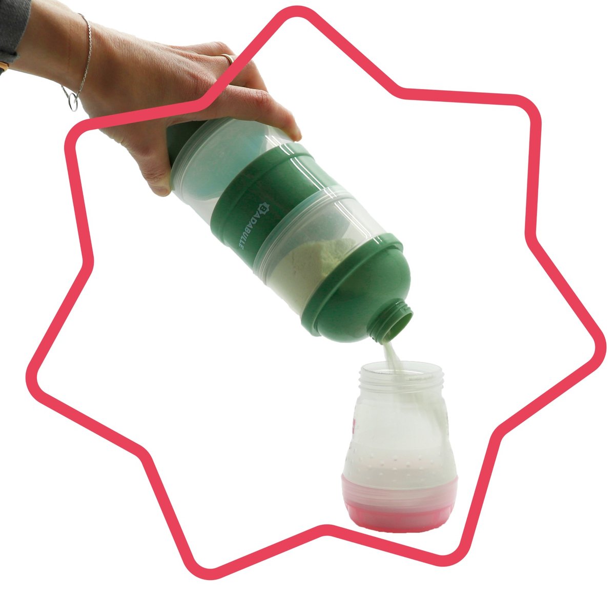 Boîte doseuse de lait en poudre bébé vert, BADABULLE