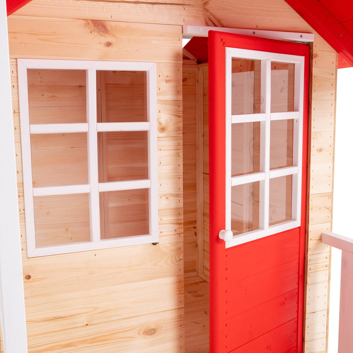 Maisonnette sur pilotis, glissière, 1 balançoire COQUELICOT marron - rouge - blanc, TP TOYS