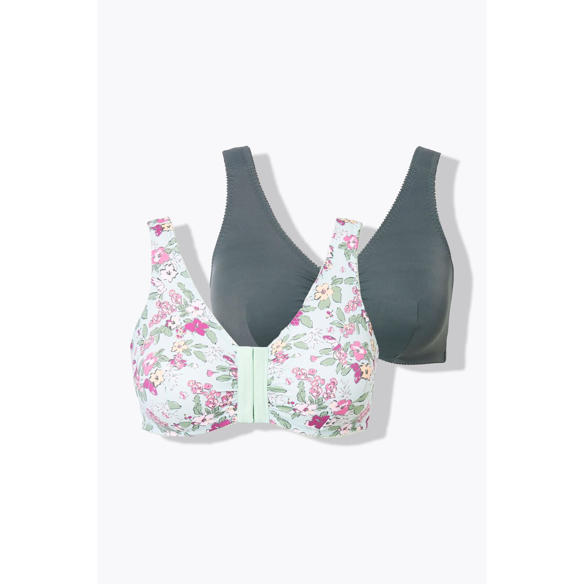 Lot de 2 brassières, fleurs/uni menthe, ULLA POPKEN