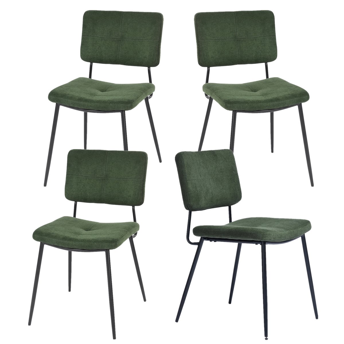 Lot de 4 chaises de salle à manger en tissu vert style industriel, KAROMI vert, MEUBLES COSY