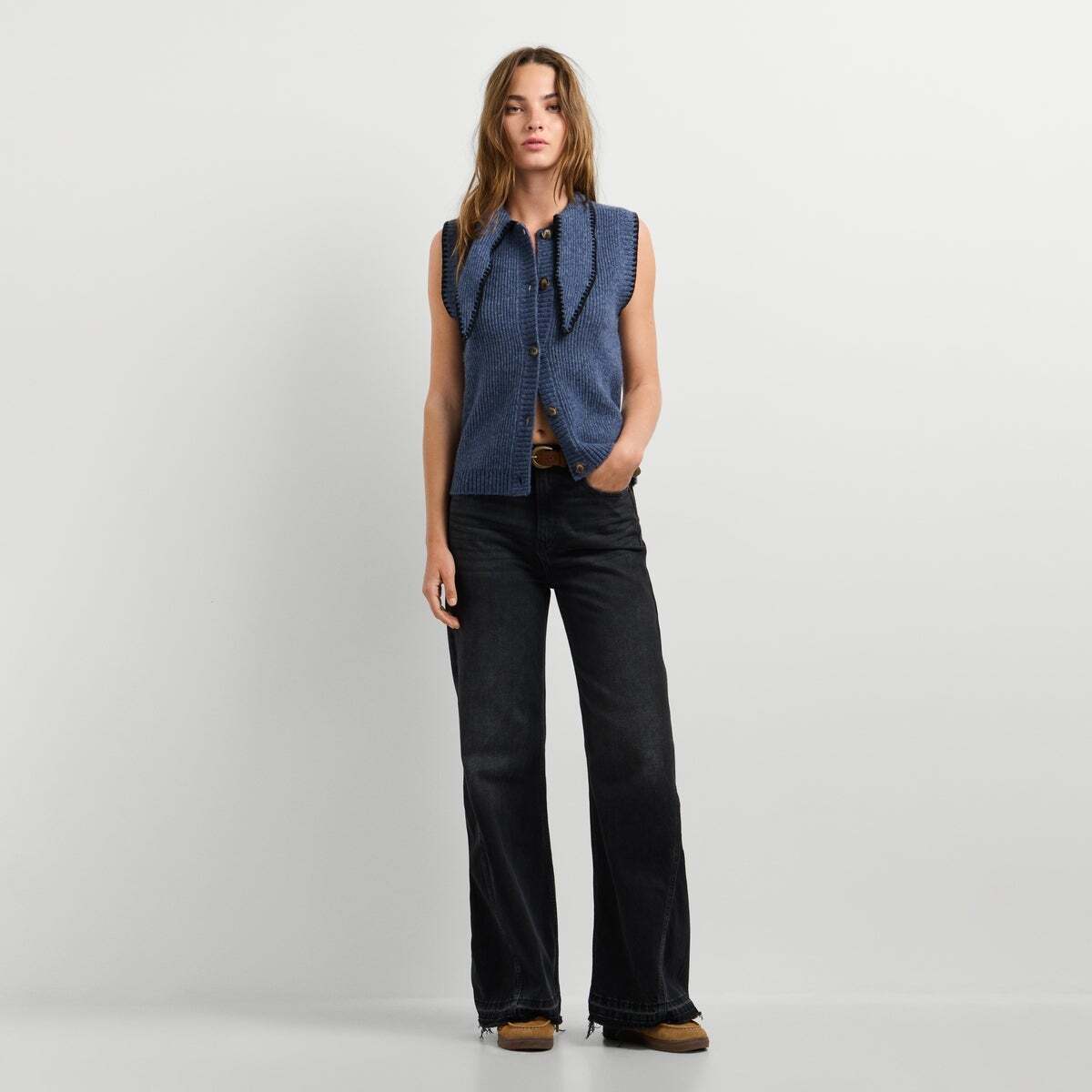 Gilet En Maille À Col Montant bleu acier, PEPE JEANS