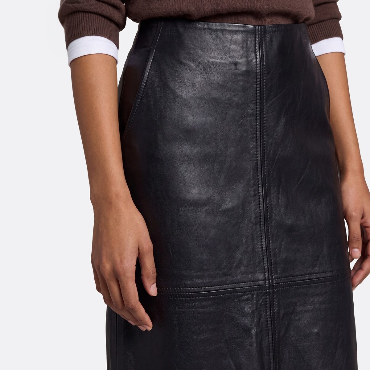 Gonna a tubino in montone, lunghezza midi nero , LA REDOUTE COLLECTIONS