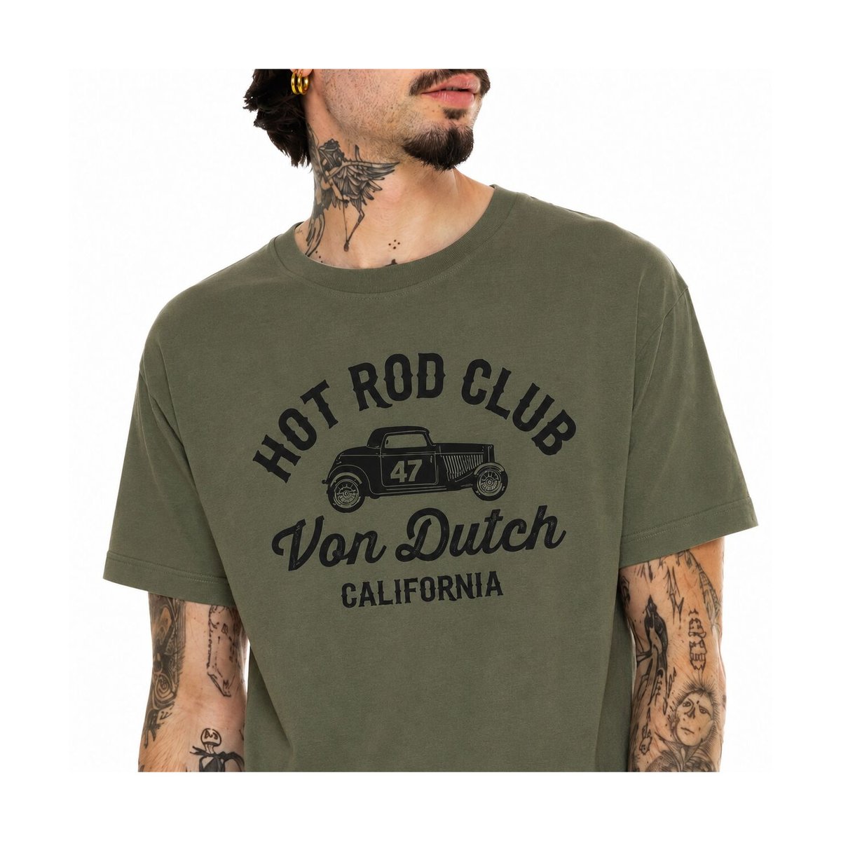 Tee shirt coton LOG kaki/noir, VON DUTCH