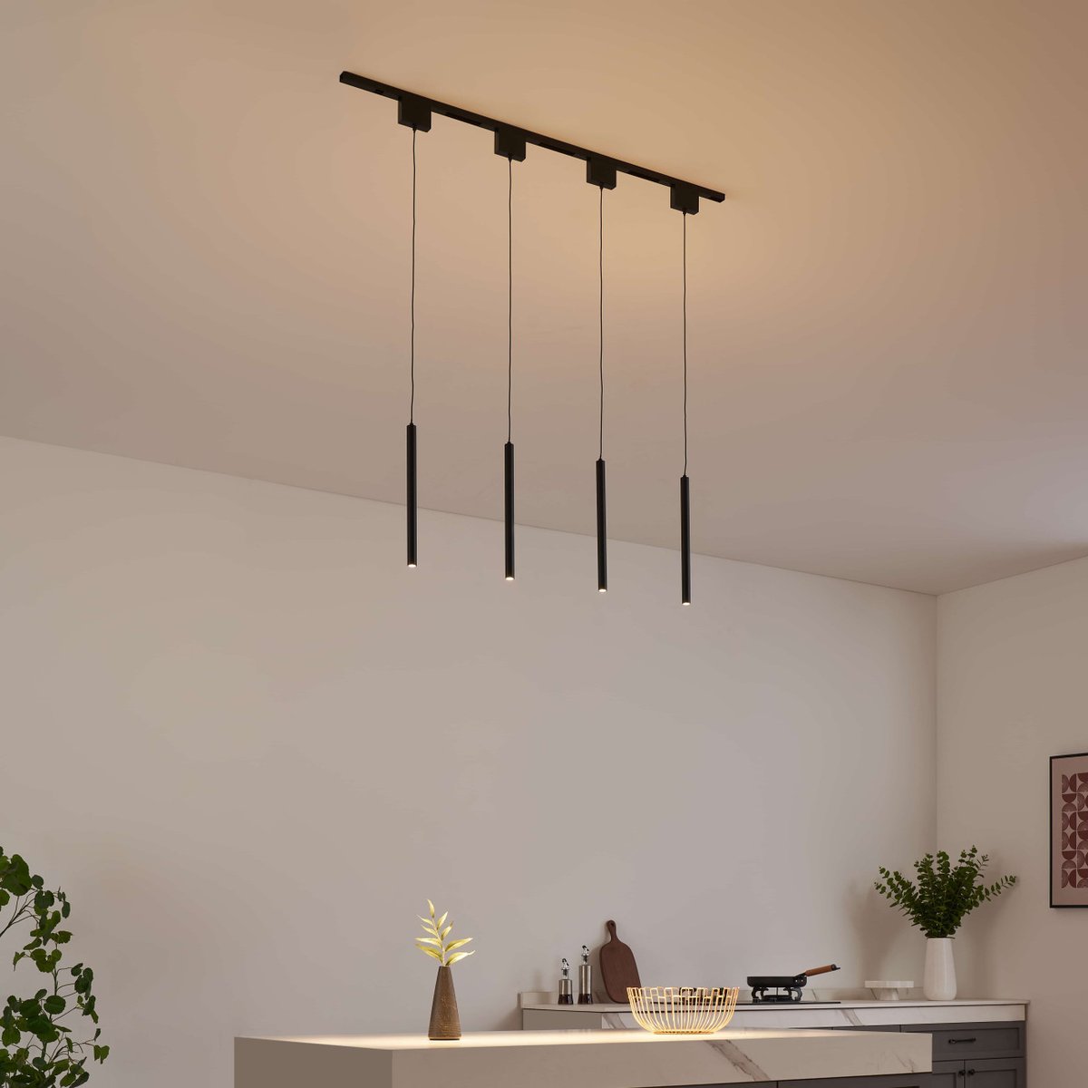 Kit rail 4 tubes LED suspendus - LYNE noir, KOSILUM