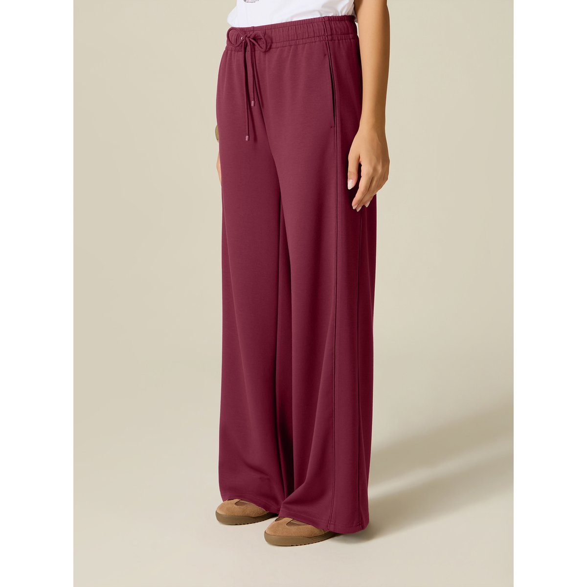 Joggers palazzo avec passepoil burgundy, OLTRE