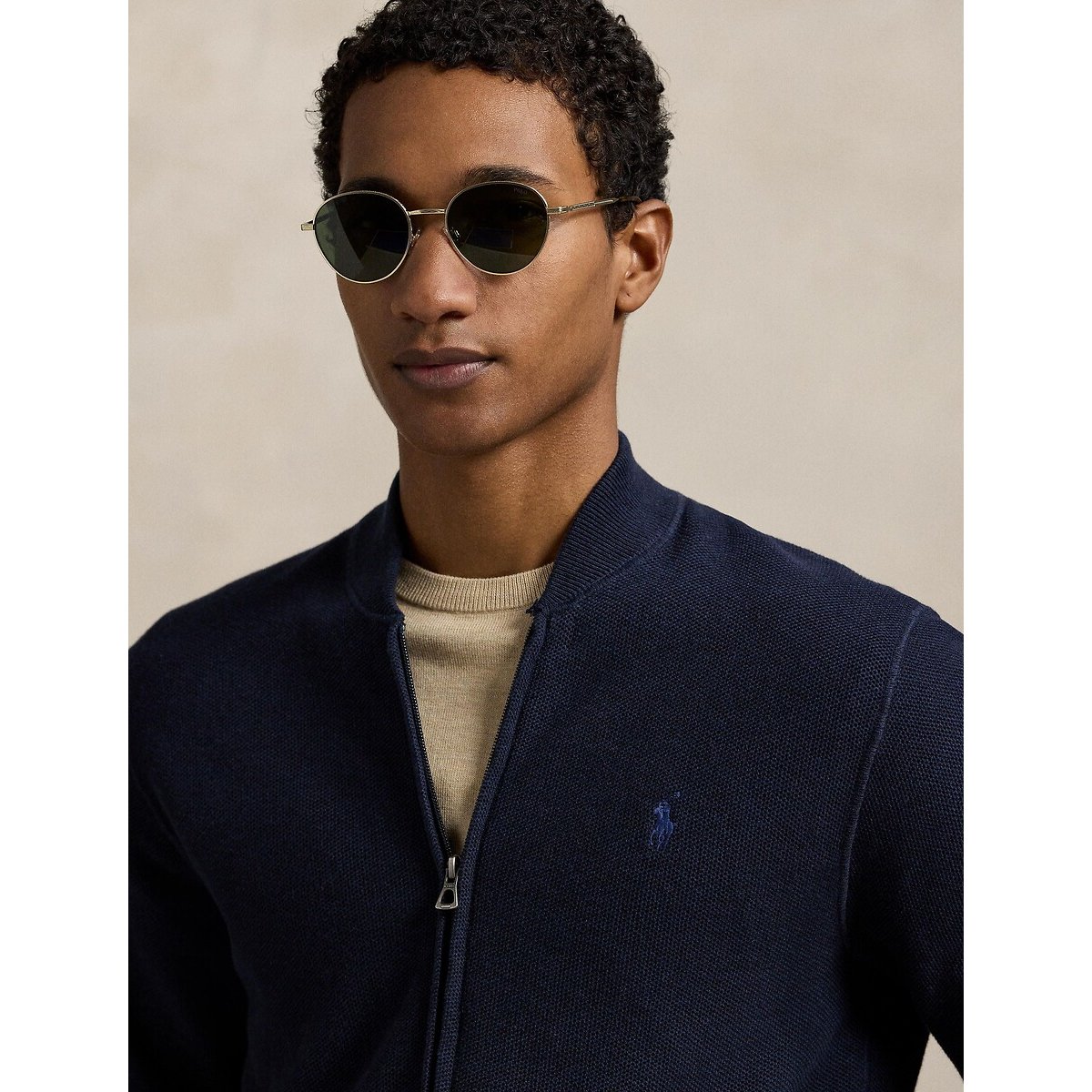 Gilet zippé, en coton piqué, Regular Fit marine chiné, POLO RALPH LAUREN