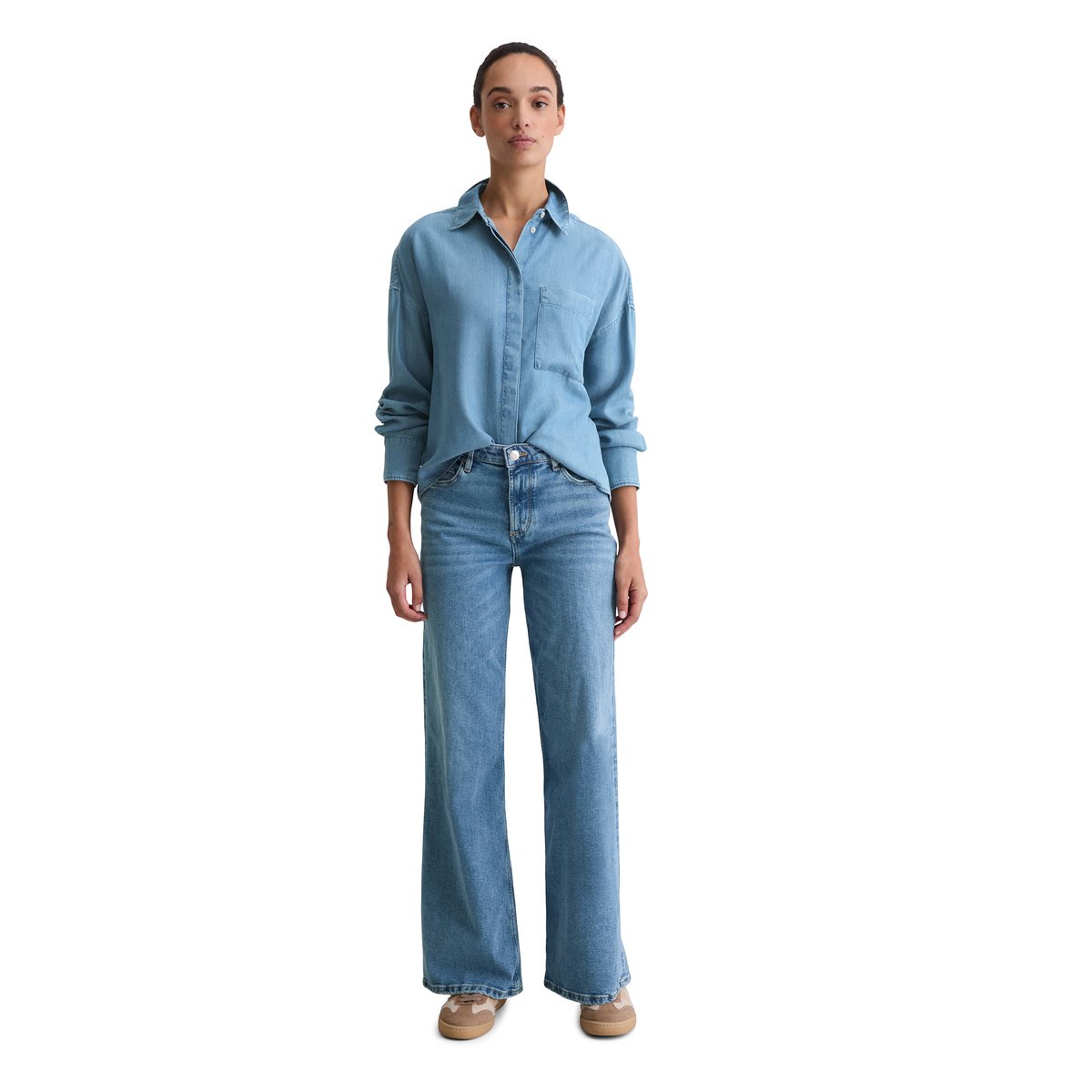 Blouse en jean regular en TENCEL™ Lyocell bleu moyen, MARC O'POLO