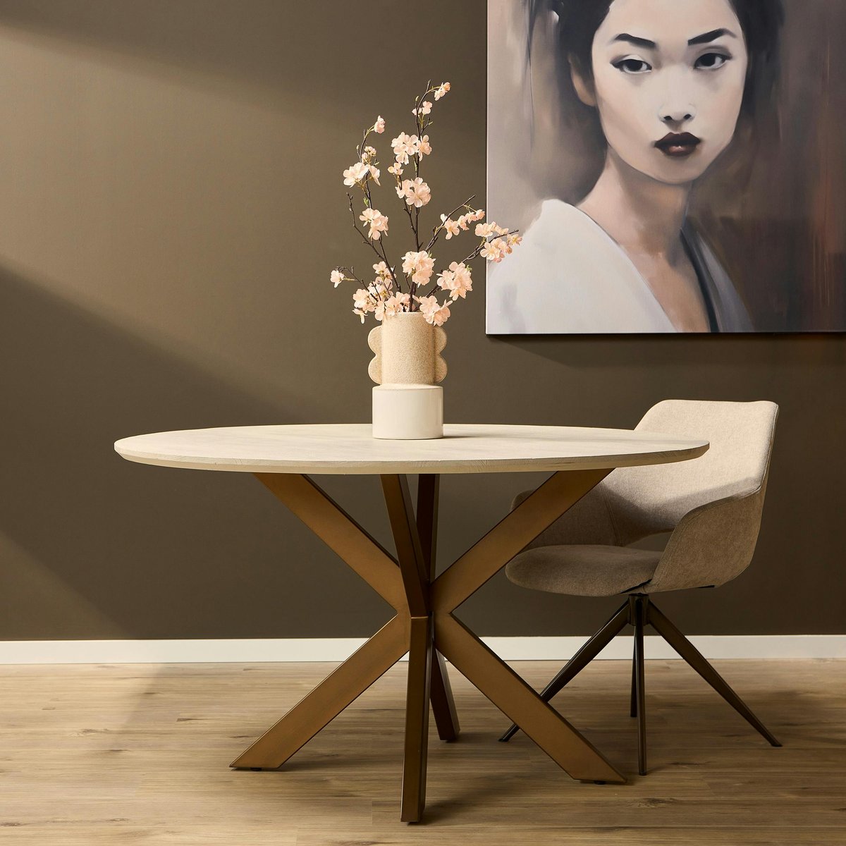 Table de repas ronde D150 cm CORTINA beige / bronze, PIER IMPORT