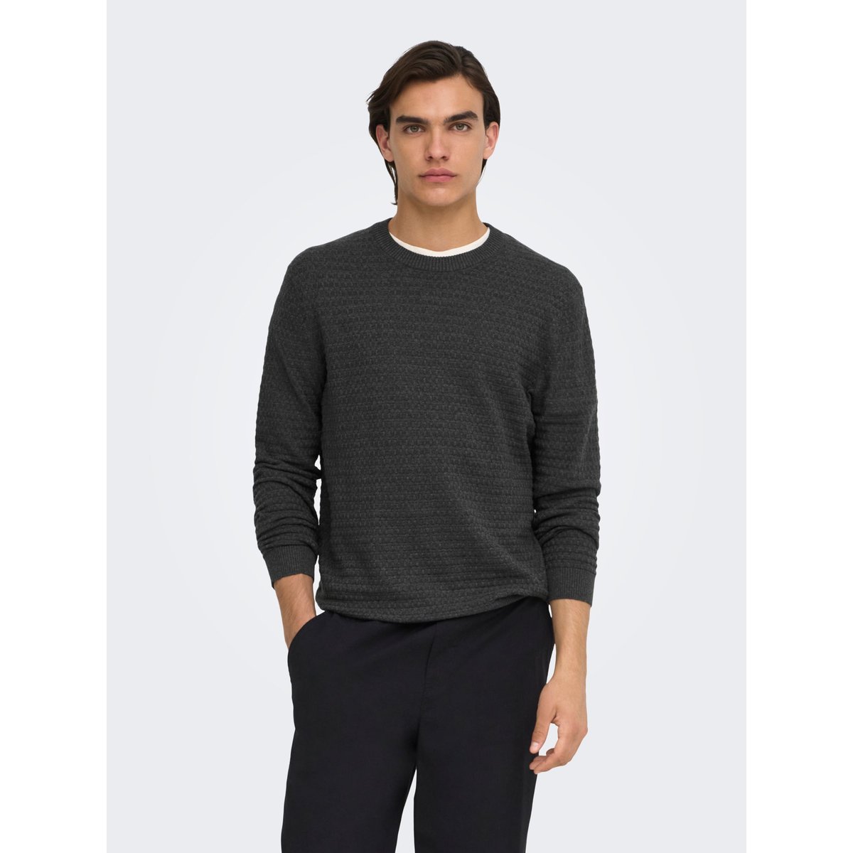 Pull En Maille dark grey melange, ONLY & SONS