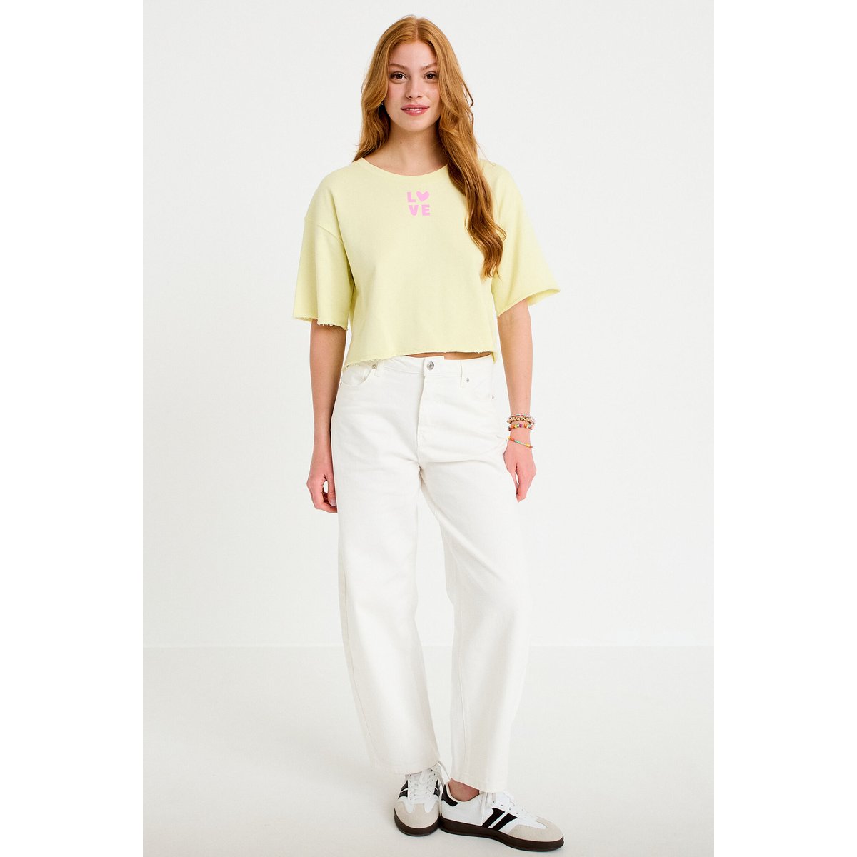 Sweat oversize cropped col rond jaune clair, CACHE CACHE