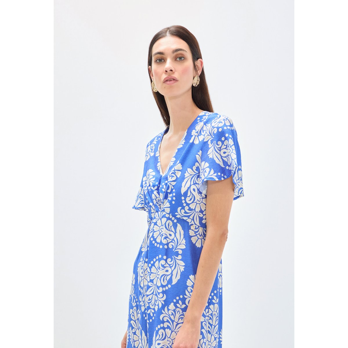 Robe longue imprimé paisley col en V ciel, LOLA CASADEMUNT