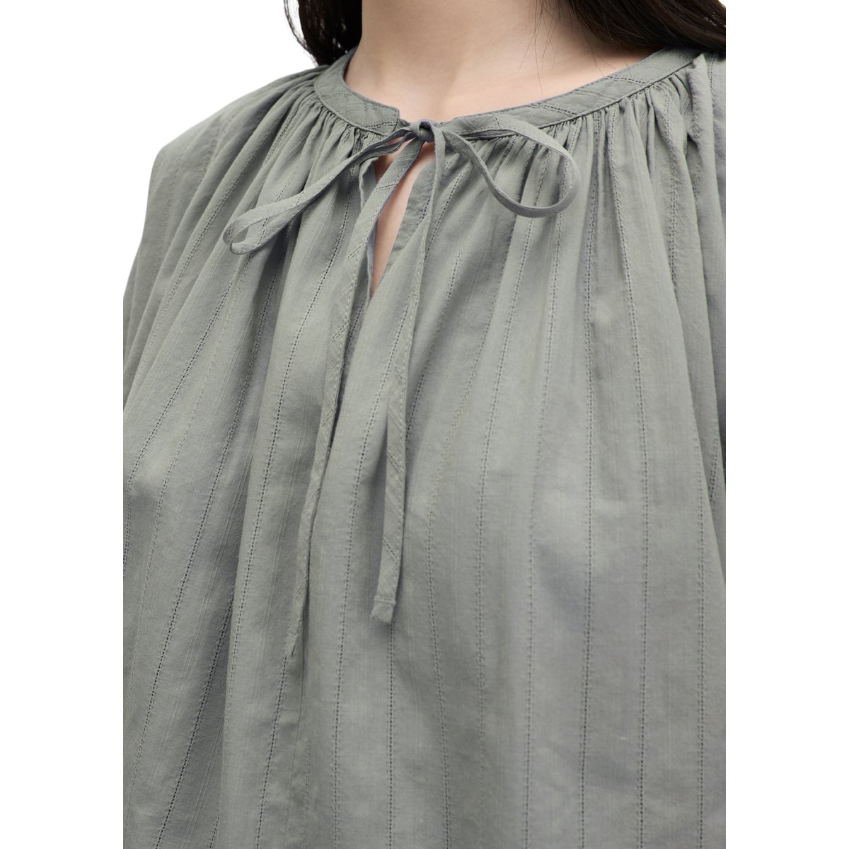 Tunique relaxed en voile de coton avec une fine broderie ajourée gris, MARC O'POLO