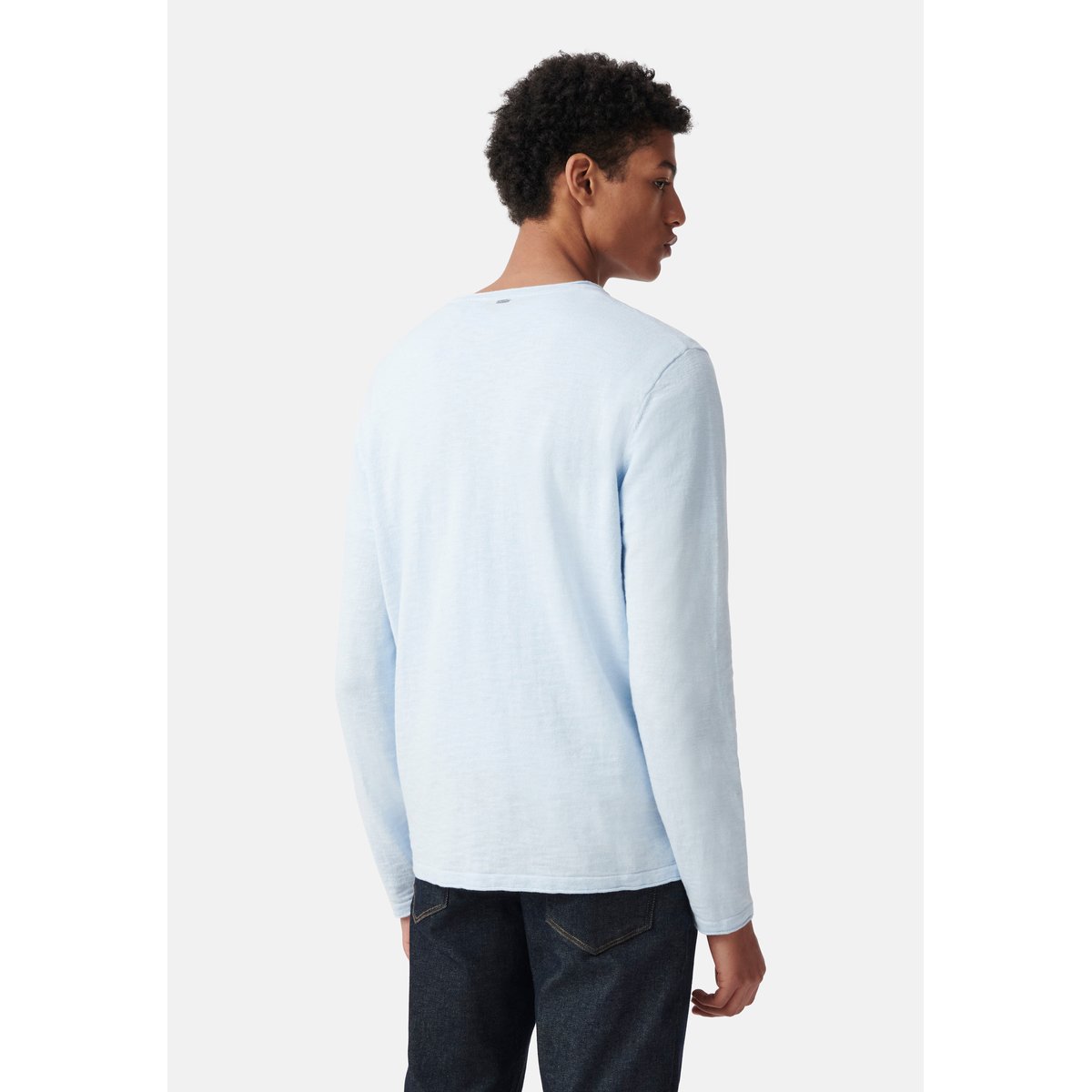 Pull tricot flammé bords roulottés bleu ciel, IKKS