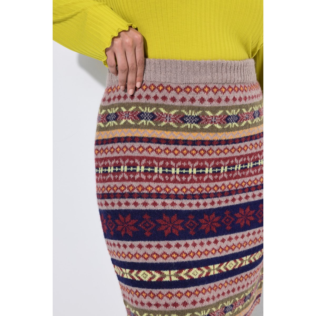 Jupe en maille avec motifs kaki foncé, ULLA POPKEN