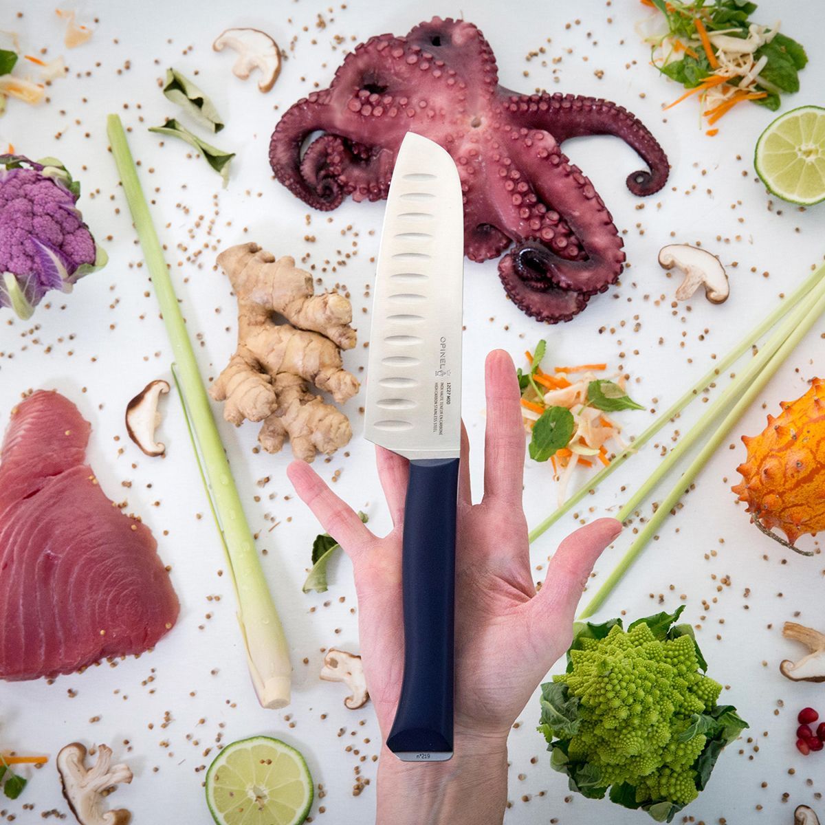 Couteau japonais Santoku Intempora No219 bleu marine, OPINEL