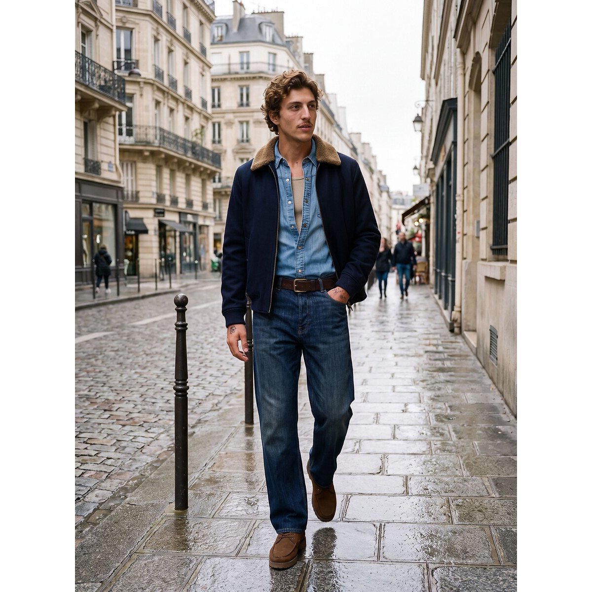 Giacca in misto lana con collo in sherpa blu marino, JACK & JONES