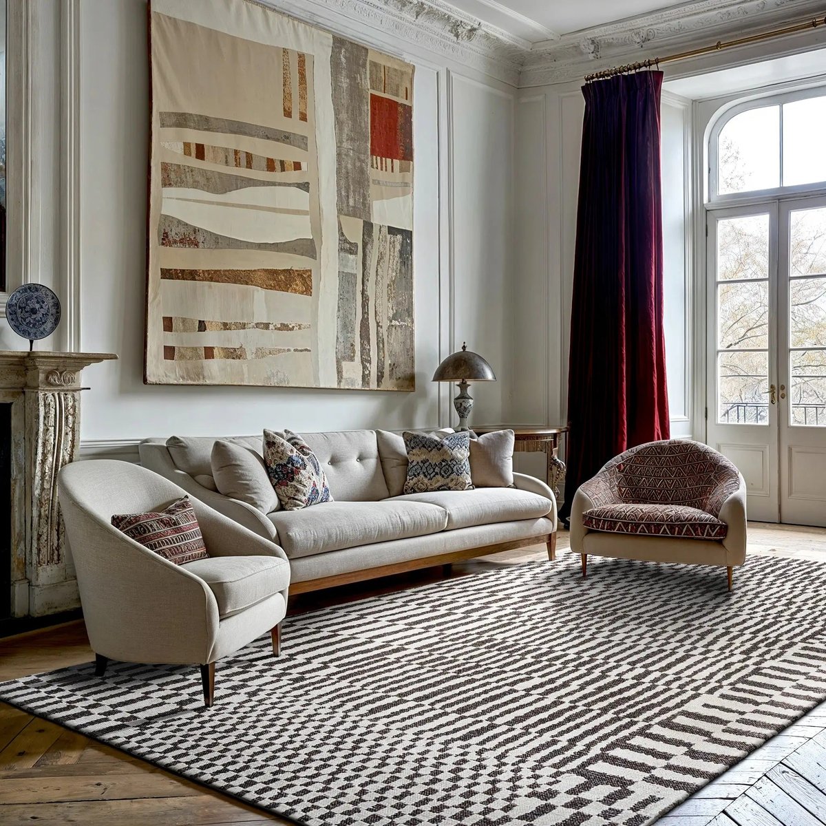 Tapis tissé plat moderne STRUCTURES noir, NOVATREND