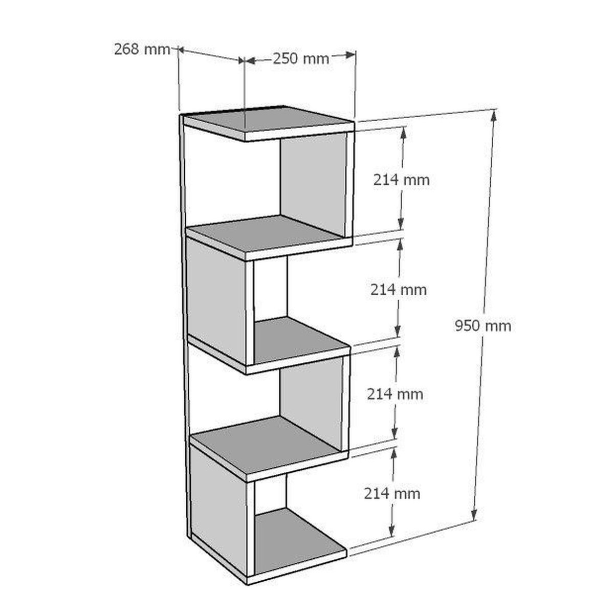 Etagère colonne zigzag 4 niches MARFA chêne, PIER IMPORT