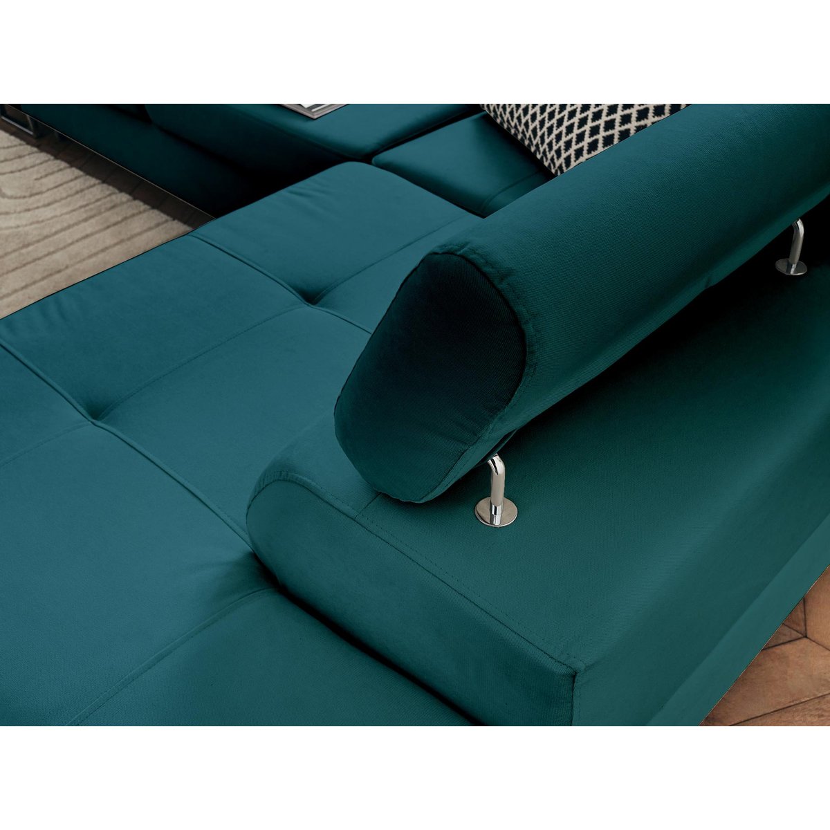 Canapé d'Angle Convertible 5 places - PABLO bleu canard, BEST MOBILIER