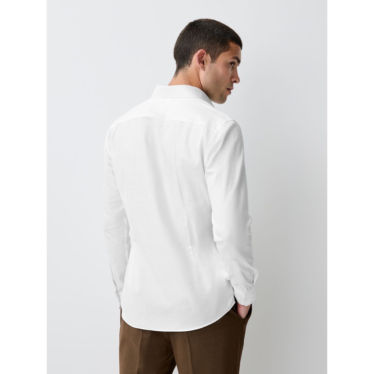 Chemise texturée à manches longues Signature blanc avec garniture, NEXT