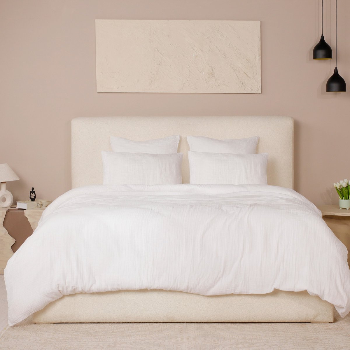 Lot 2 taies d'oreiller Gaze de Coton blanc, EDEN