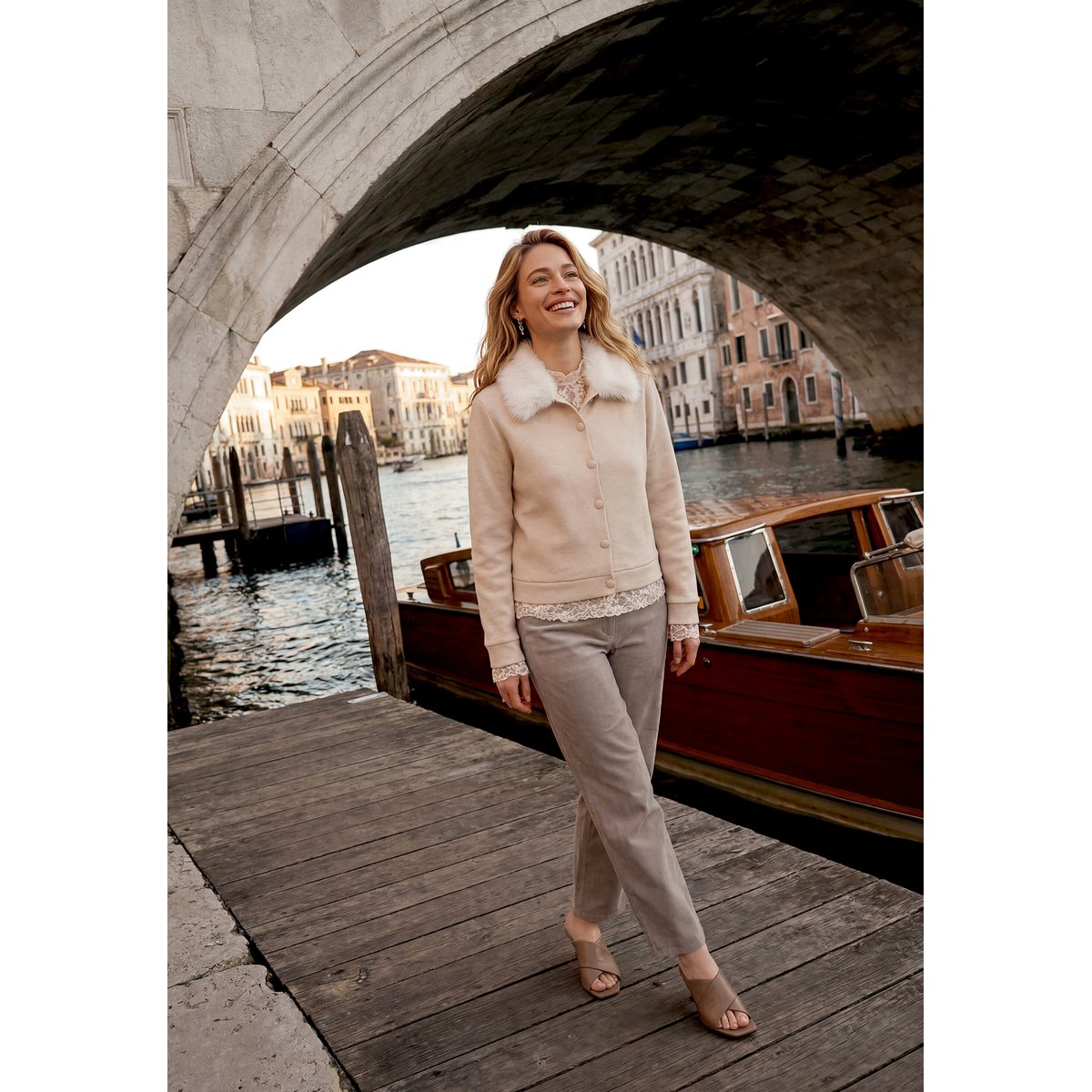 Pantalon casual avec structure taupe, CARTOON