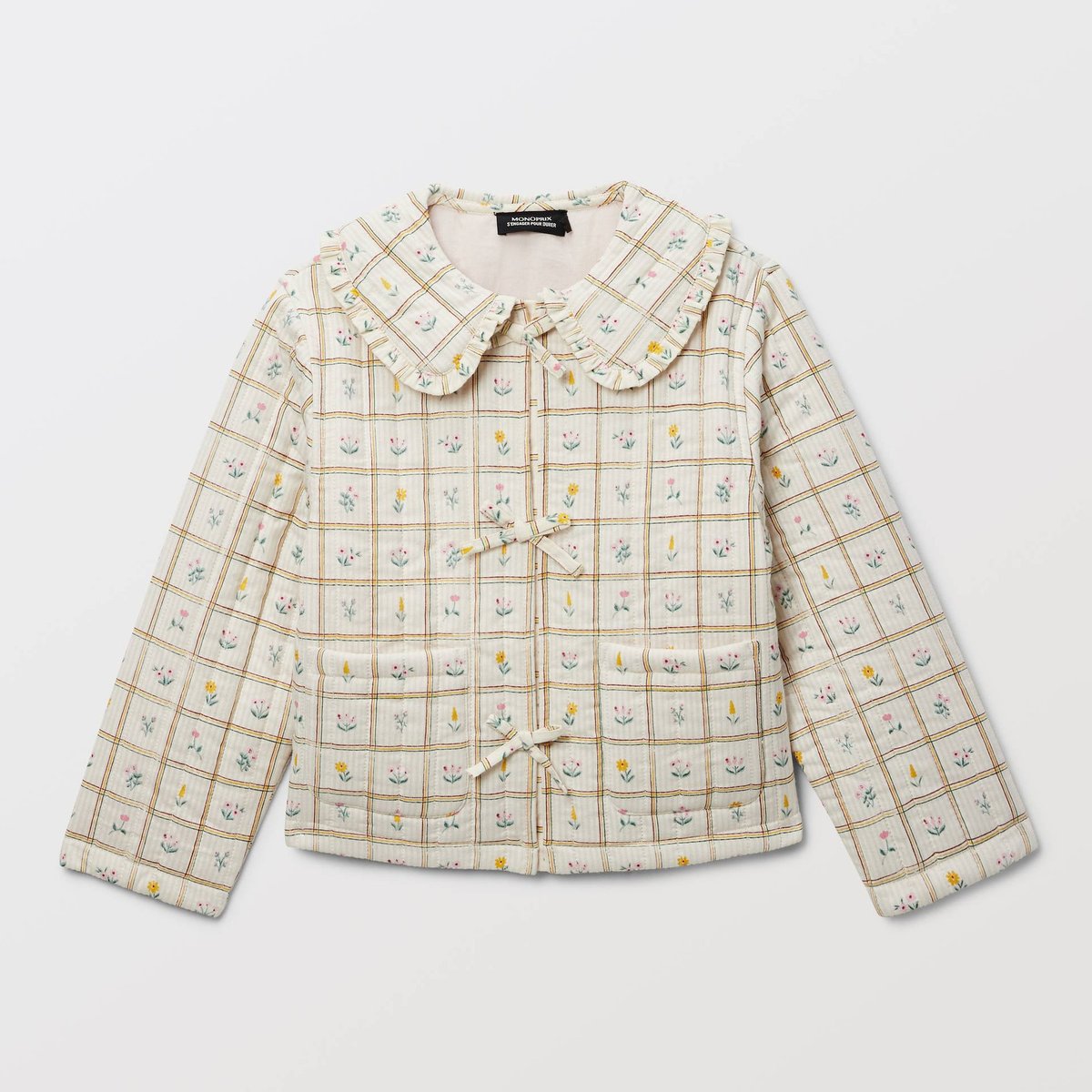 Veste imprimée à petits noeuds en coton amaretti, MONOPRIX