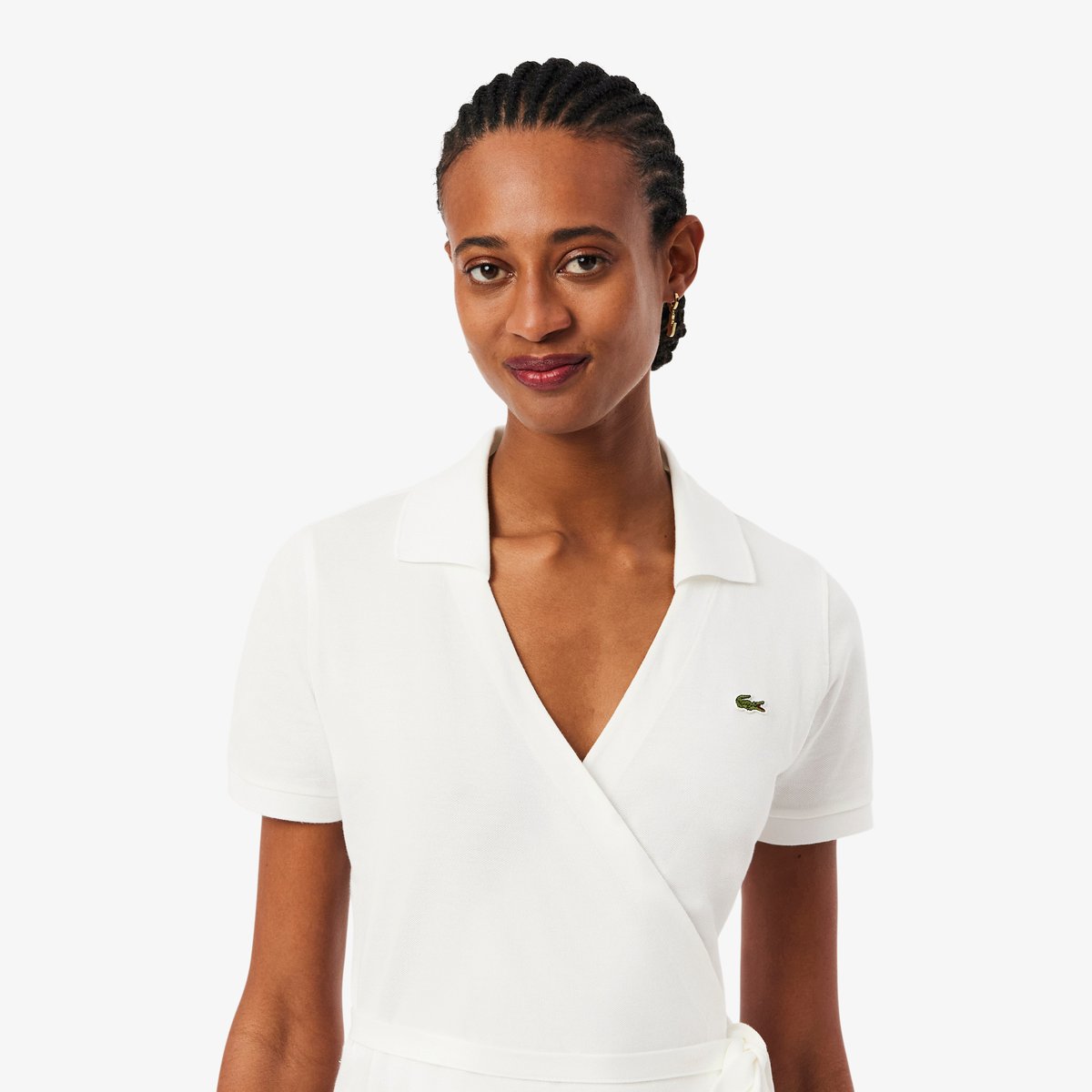 Robe polo portefeuille mini Piqué stretch blanc-70v, LACOSTE