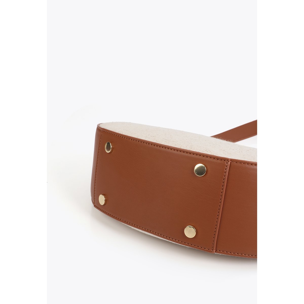 Sac à main bimatière avec poignée tressée camel, LOLA CASADEMUNT