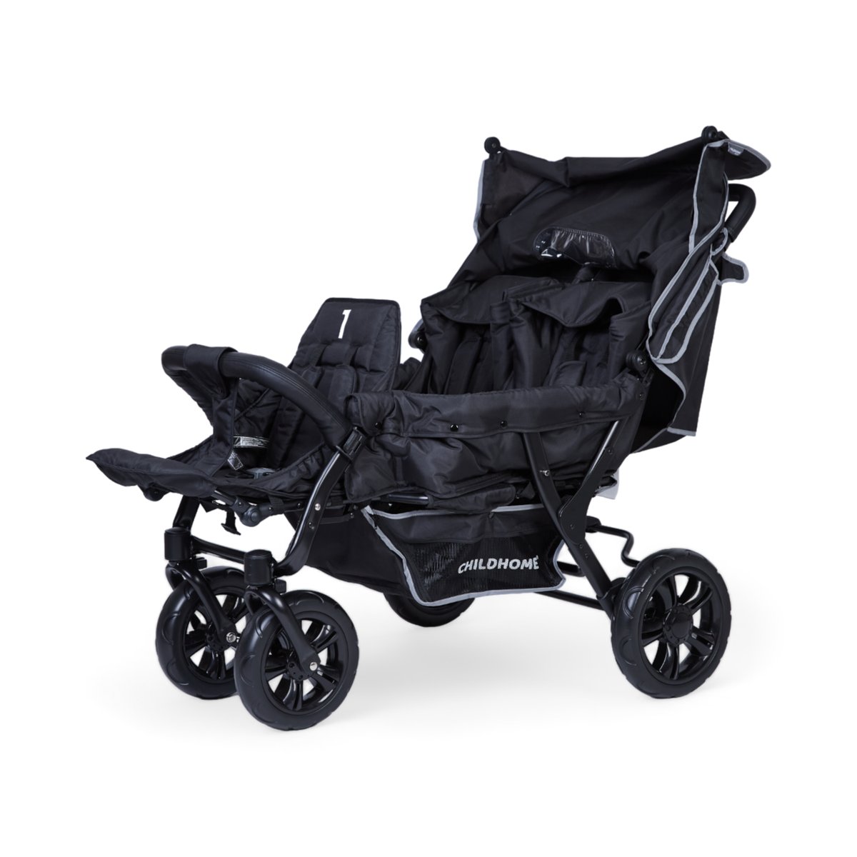 Triplette poussette capacité 3 enfants + housse de pluie + pare-soleil noir, CHILDHOME