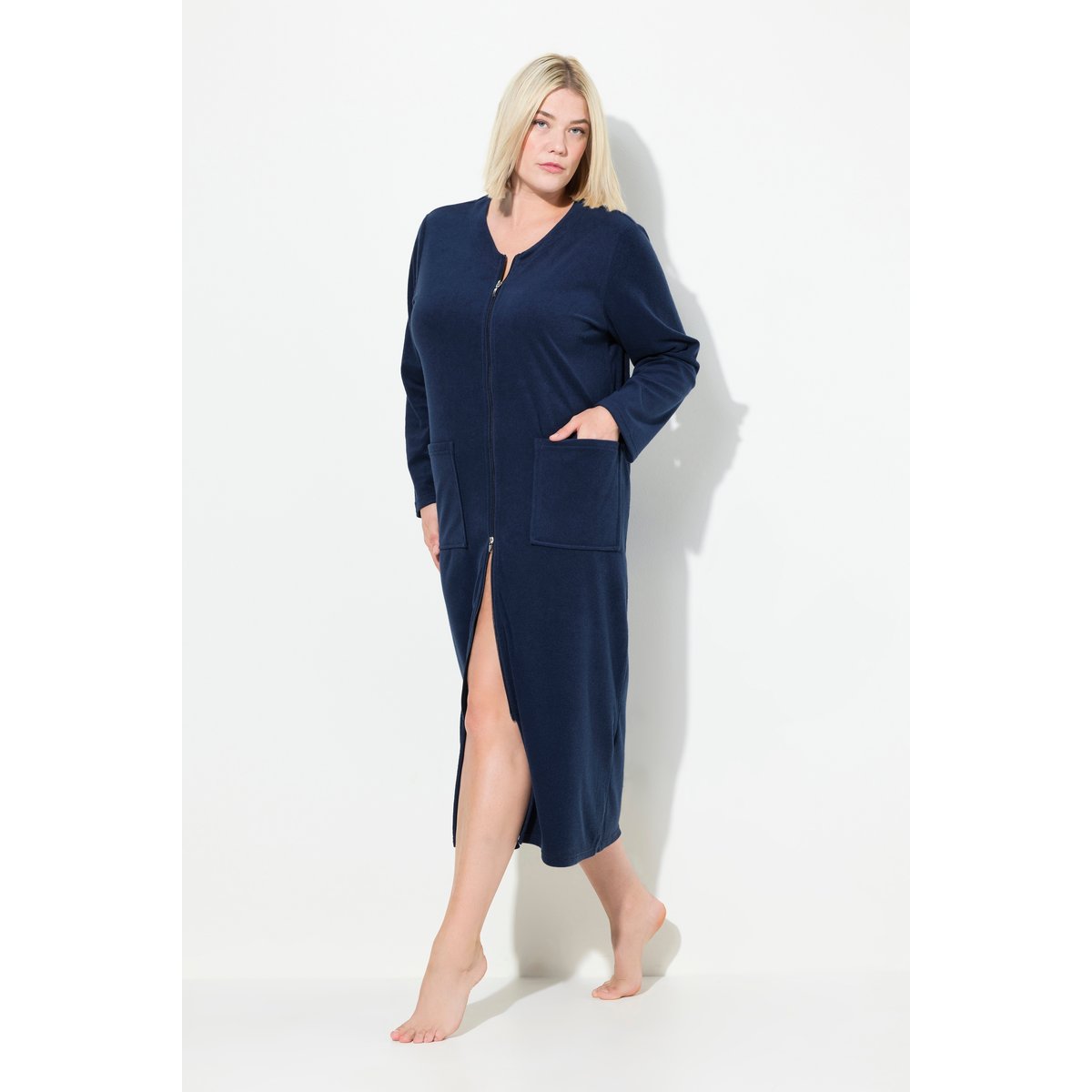 Peignoir en tissu éponge bleu nuit, ULLA POPKEN