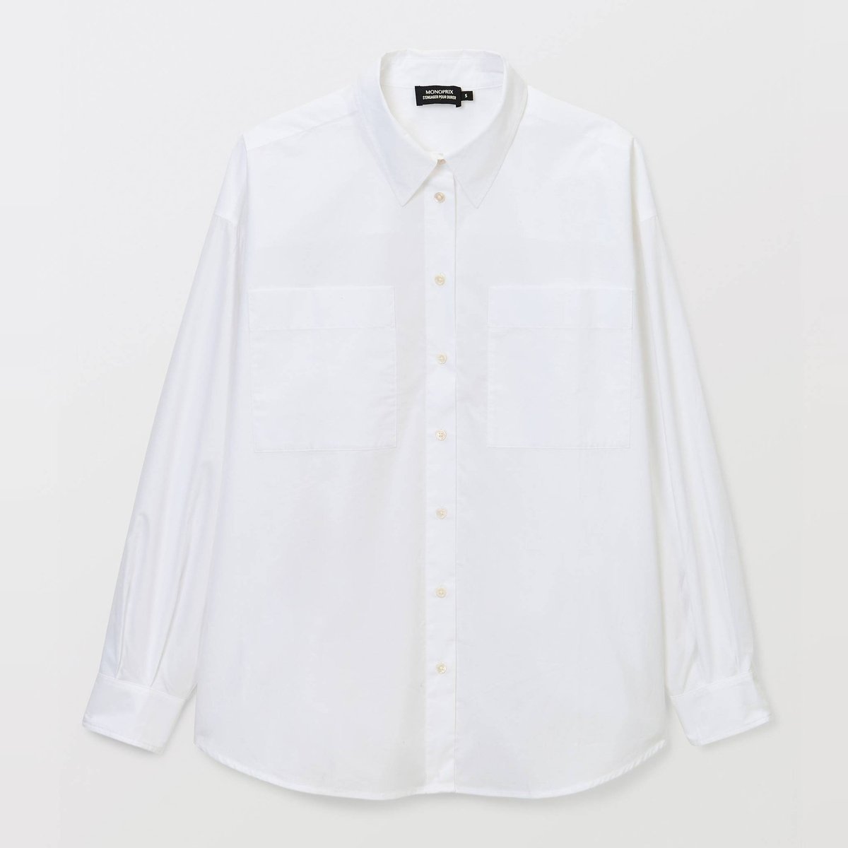 Chemise unie avec manches longues en coton BIO GOTS blanc, MONOPRIX