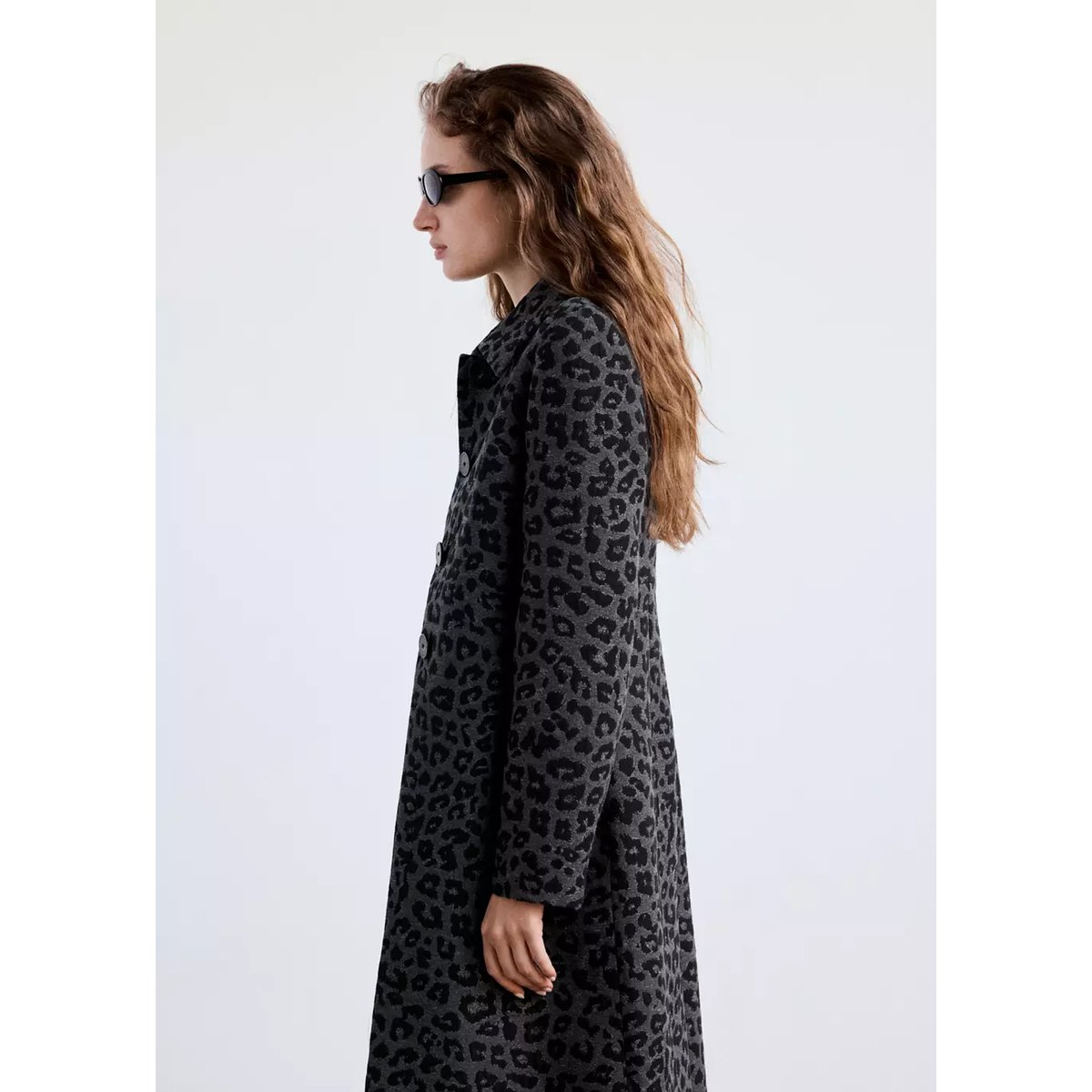 Manteau long léopard gris, MANGO