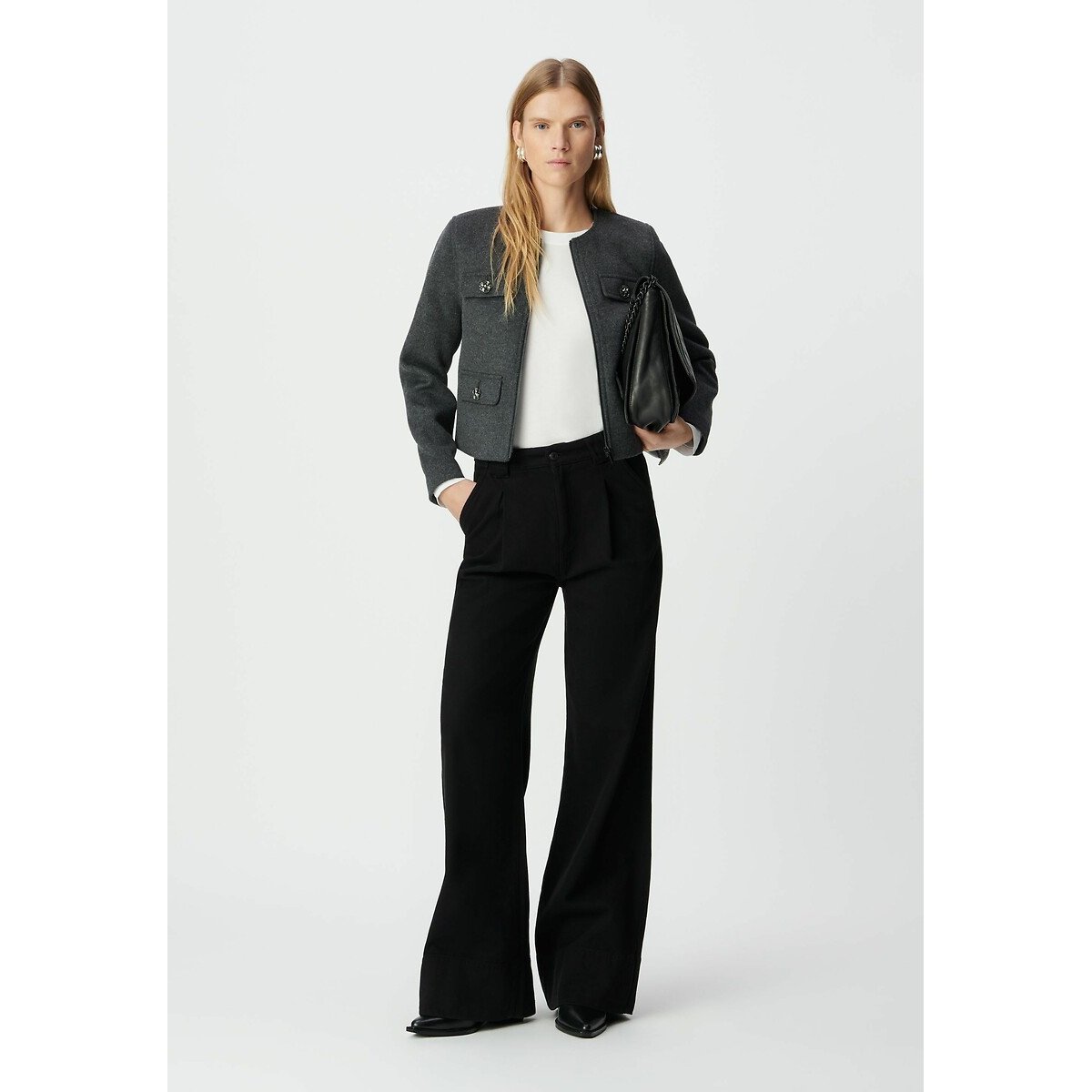 Crew Neck Zip-Up Jacket with Pockets and Long Sleeves storm, IKKS