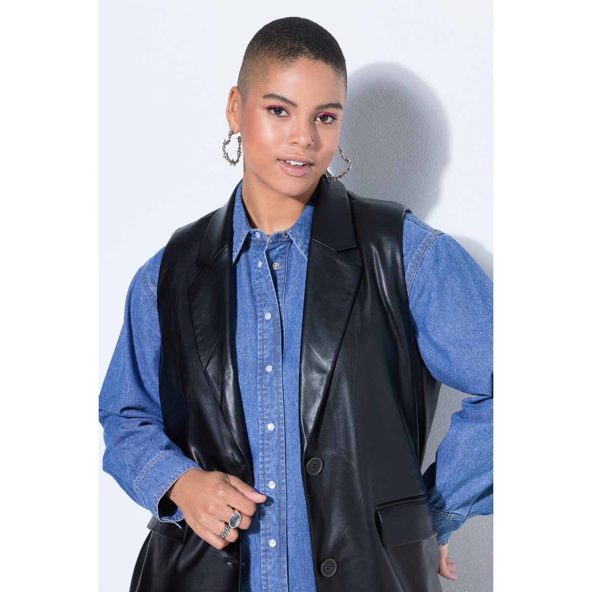 Gilet de costume oversize en similicuir noir, STUDIO UNTOLD