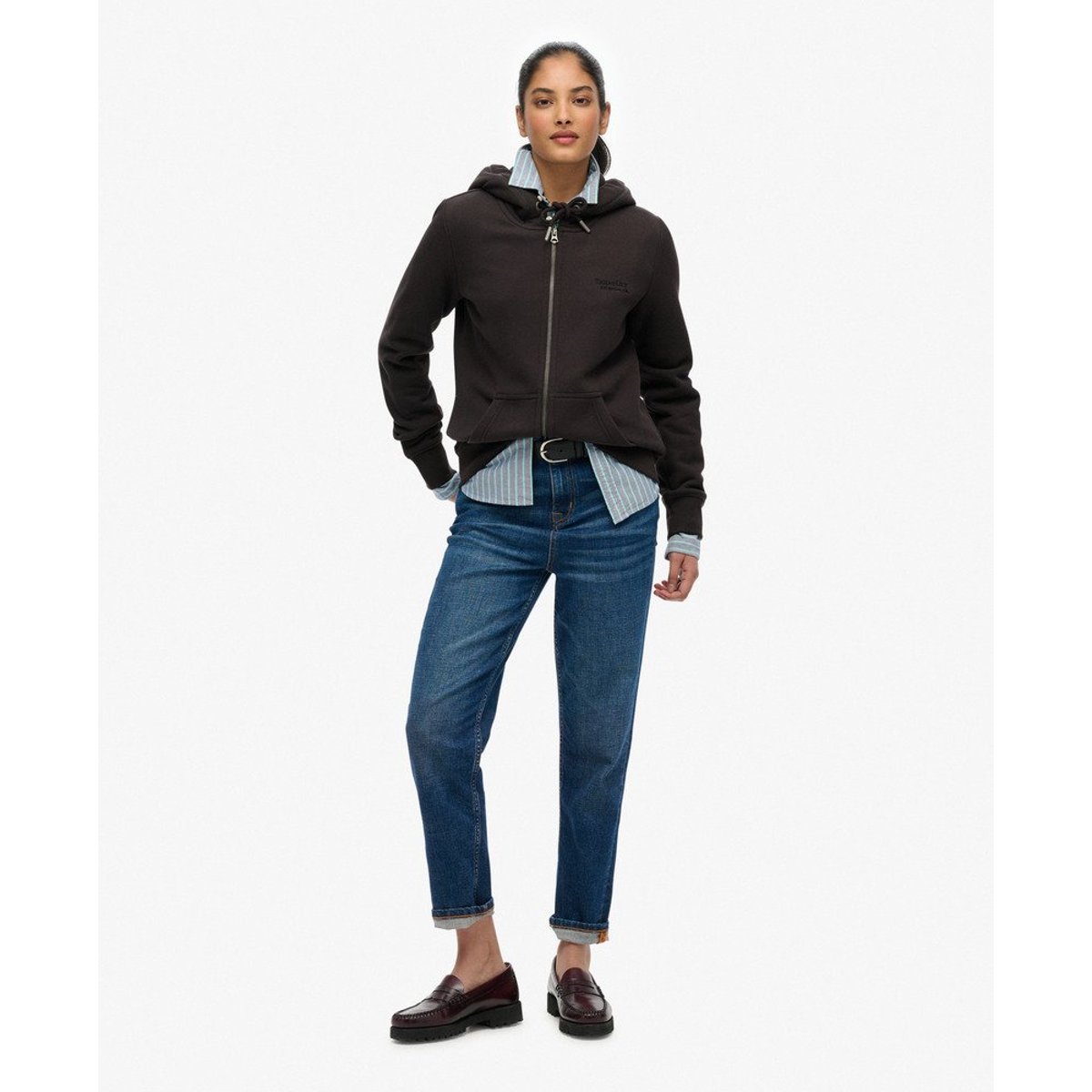 Sweat à capuche zippé Athletic Essentials Logo noir bison, SUPERDRY