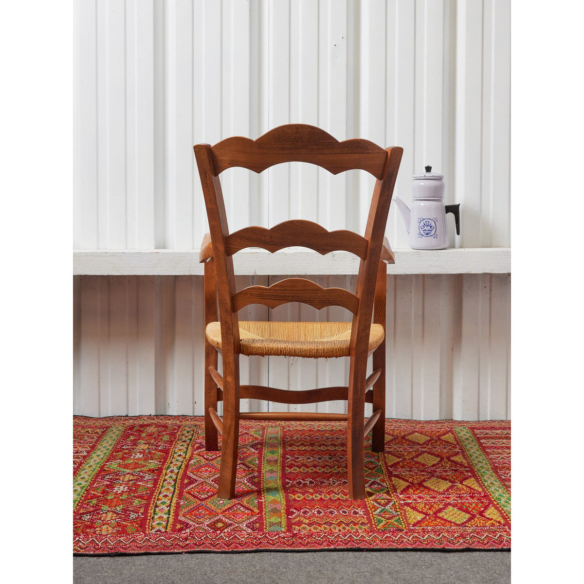Fauteuil campagne en paille Ernest N°1077 - Bon état bois foncé, DEBONGOUT