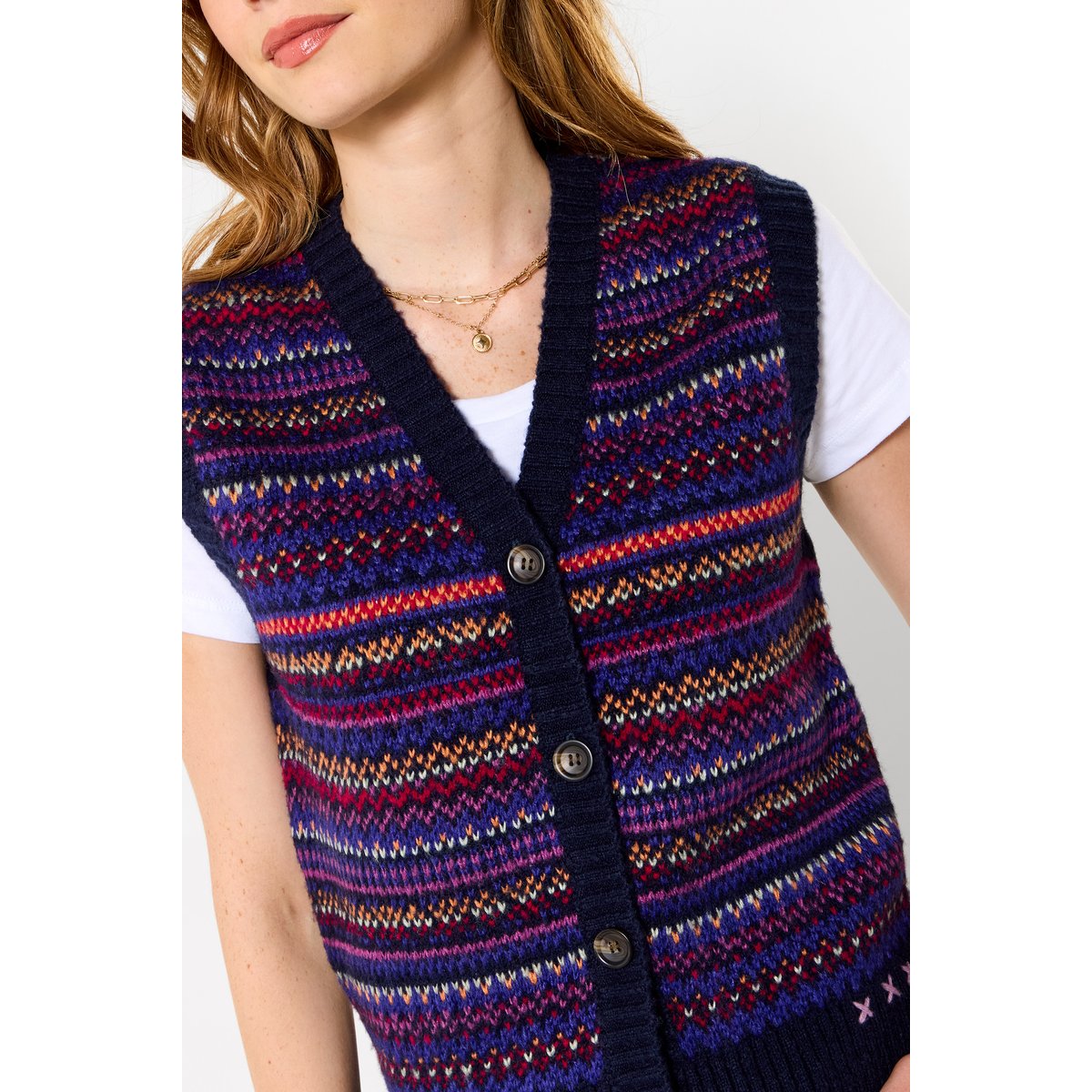 Gilet Boutonné Fair Isle Freya violet, JOE BROWNS