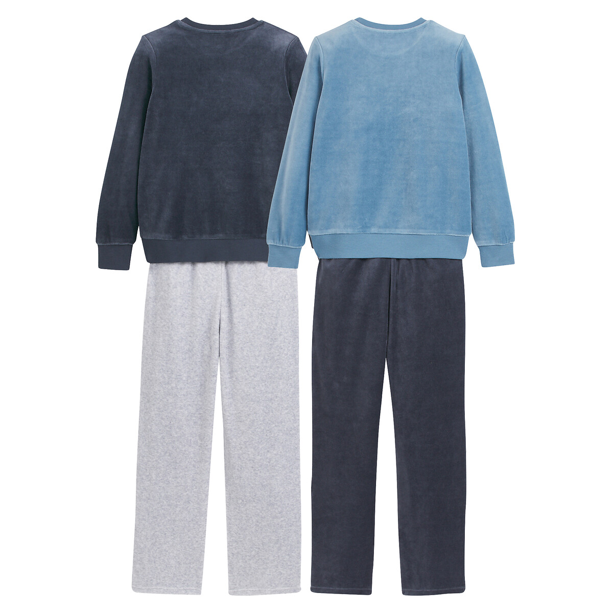 Lot de 2 pyjamas en velours, imprimé montagnes bleu + gris chiné + gris foncé, LA REDOUTE COLLECTIONS